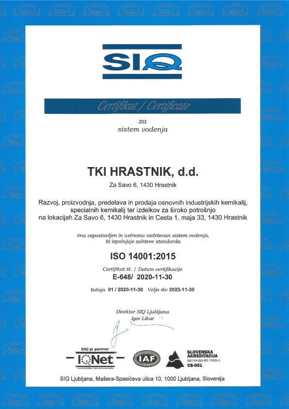 Certifikat ISO 14001:2015