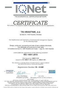 Certifikat ISO IQ Net 14001